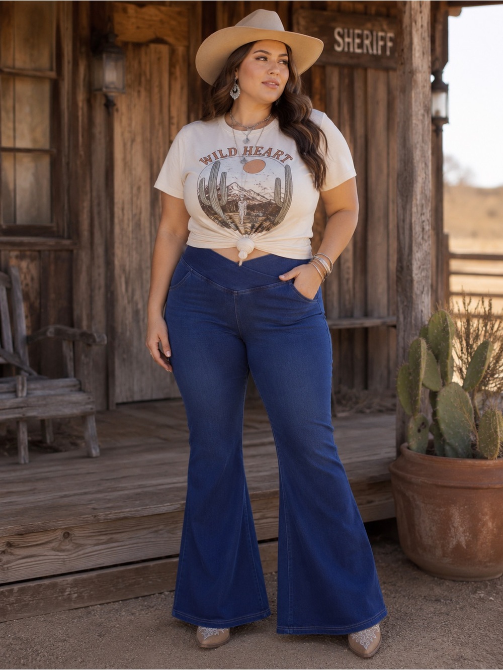 HALARA High-Rise Flare Jeans in Medium Blue